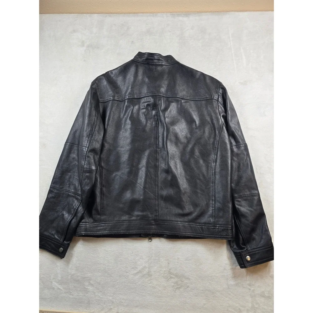 Banana Republic Leather Jacket Mens Large Black Cafe Racer Moto Biker Soft!